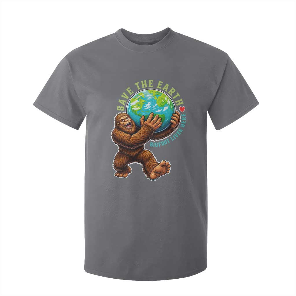 Earth Day T Shirt For Kid Save The Earth Bigfoot Lives Here TS12 Charcoal Print Your Wear