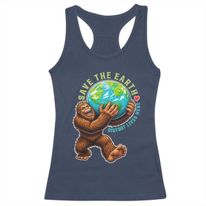Earth Day Racerback Tank Top Save The Earth Bigfoot Lives Here TS12 Navy Print Your Wear