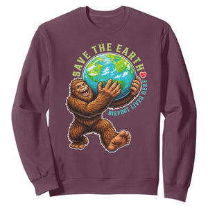 Earth Day Sweatshirt Save The Earth Bigfoot Lives Here TS12 Maroon Print Your Wear