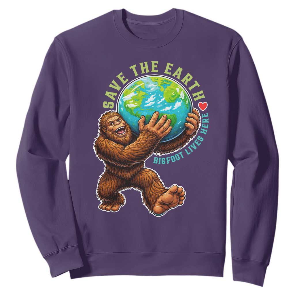 Earth Day Sweatshirt Save The Earth Bigfoot Lives Here TS12 Purple Print Your Wear