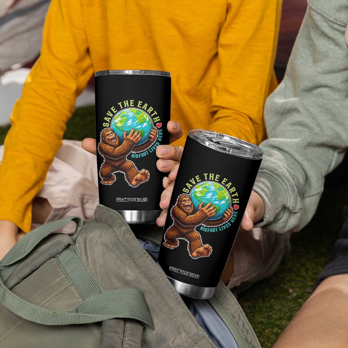 Earth Day Tumbler Cup Save The Earth Bigfoot Lives Here TS12 Print Your Wear