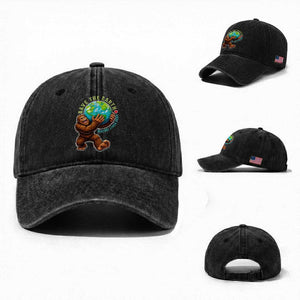 Earth Day Washed Cotton Baseball Cap Save The Earth Bigfoot Lives Here TS12 Washed Cap Universal Fit Black Print Your Wear