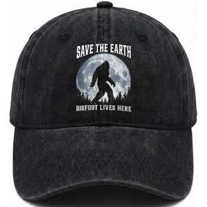 Save The Earth Bigfoot Lives Here Washed Cotton Baseball Cap Earth Day Nature Lover TS12 Print Your Wear