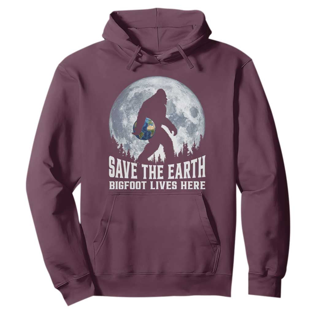 Save Our Planet Nature Lover Hoodie Bigfoot Lives Here TS12 Maroon Print Your Wear