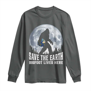 Save Our Planet Nature Lover Long Sleeve Shirt Bigfoot Lives Here TS12 Dark Heather Print Your Wear