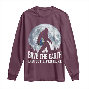 Save Our Planet Nature Lover Long Sleeve Shirt Bigfoot Lives Here TS12 Maroon Print Your Wear