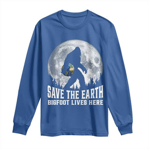 Save Our Planet Nature Lover Long Sleeve Shirt Bigfoot Lives Here TS12 Royal Blue Print Your Wear