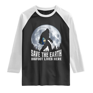 Save Our Planet Nature Lover Raglan Shirt Bigfoot Lives Here TS12 Black White Print Your Wear