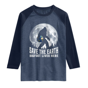 Save Our Planet Nature Lover Raglan Shirt Bigfoot Lives Here TS12 Heather Denim Navy Print Your Wear
