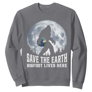 Save Our Planet Nature Lover Sweatshirt Bigfoot Lives Here TS12 Charcoal Print Your Wear