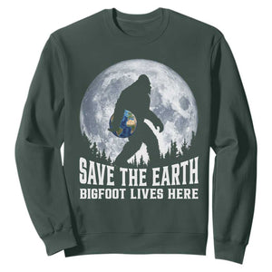 Save Our Planet Nature Lover Sweatshirt Bigfoot Lives Here TS12 Dark Forest Green Print Your Wear