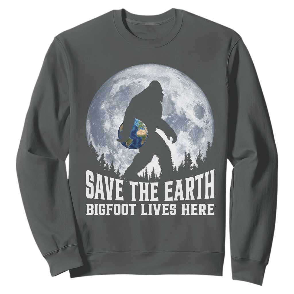Save Our Planet Nature Lover Sweatshirt Bigfoot Lives Here TS12 Dark Heather Print Your Wear
