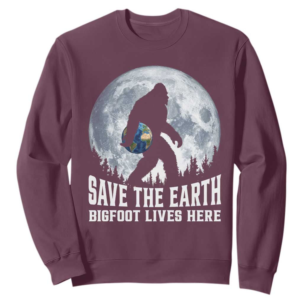 Save Our Planet Nature Lover Sweatshirt Bigfoot Lives Here TS12 Maroon Print Your Wear