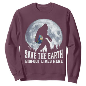 Save Our Planet Nature Lover Sweatshirt Bigfoot Lives Here TS12 Maroon Print Your Wear