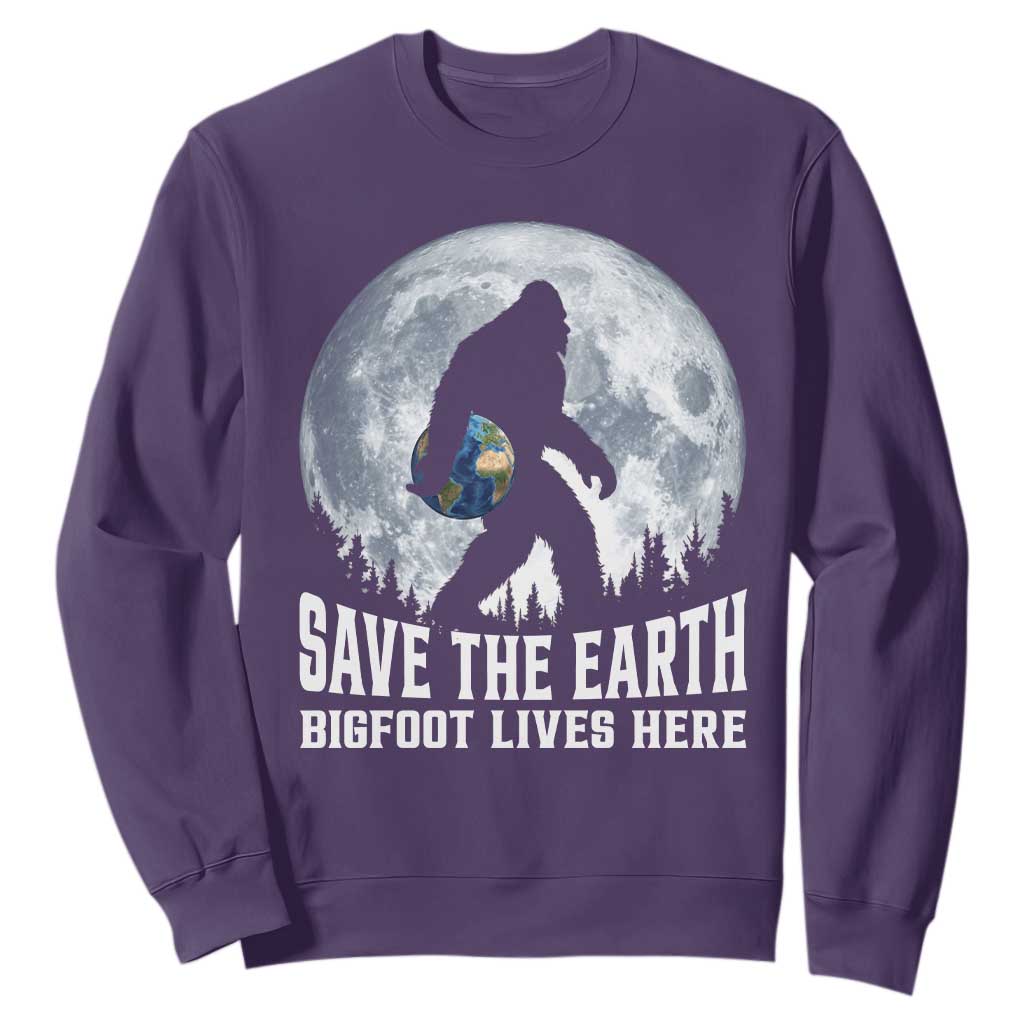 Save Our Planet Nature Lover Sweatshirt Bigfoot Lives Here TS12 Purple Print Your Wear
