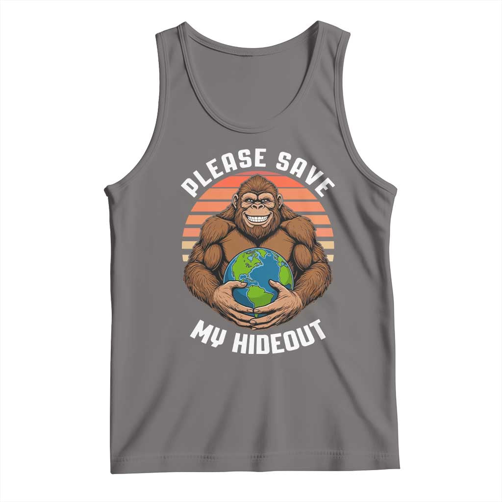 Funny Earth Day Bigfoot Tank Top Please Save My Hideout TS12 Deep Heather Print Your Wear