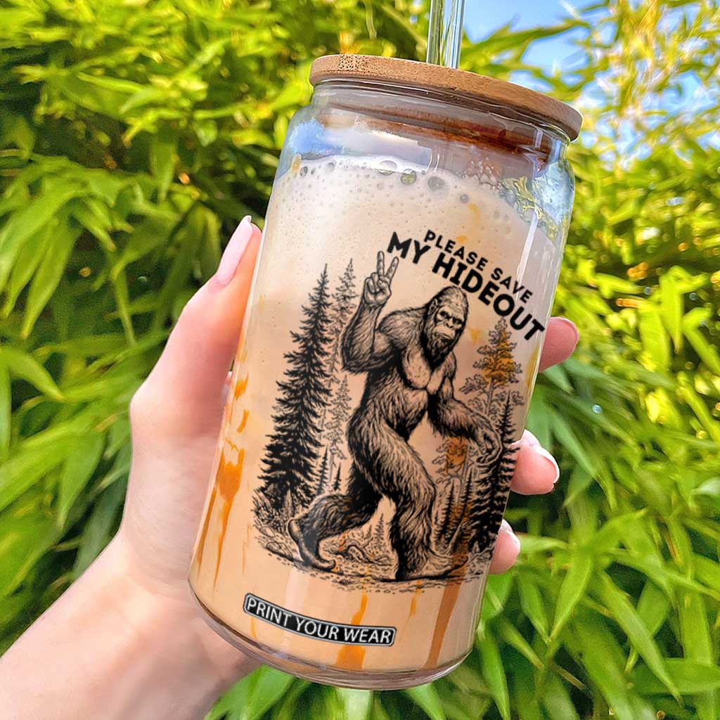 Please Save My Hideout Glass Can Bigfoot Forest Protector TS12 White Print Your Wear