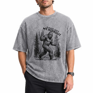 Please Save My Hideout Washed Cotton T-Shirt Bigfoot Forest Protector