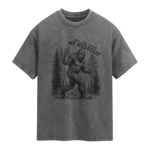 Please Save My Hideout Washed Cotton T-Shirt Bigfoot Forest Protector
