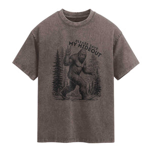 Please Save My Hideout Washed Cotton T-Shirt Bigfoot Forest Protector