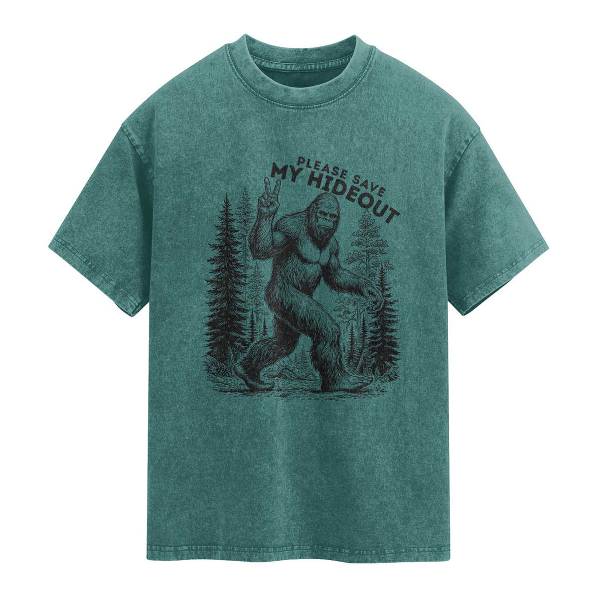 Please Save My Hideout Washed Cotton T-Shirt Bigfoot Forest Protector