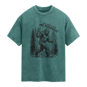 Please Save My Hideout Washed Cotton T-Shirt Bigfoot Forest Protector