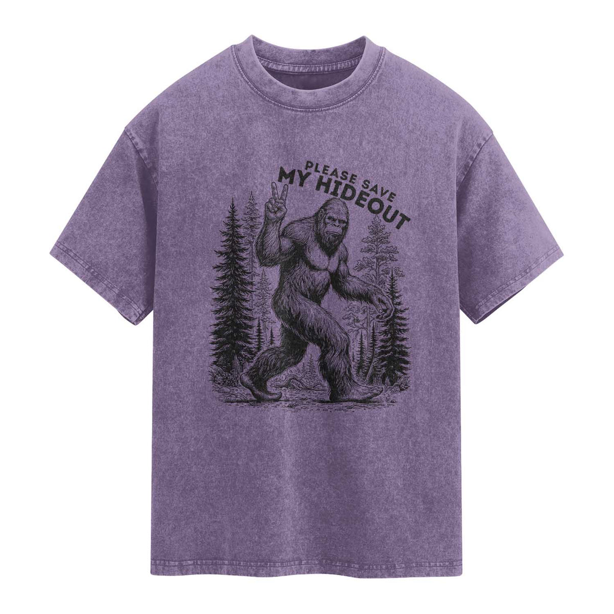 Please Save My Hideout Washed Cotton T-Shirt Bigfoot Forest Protector