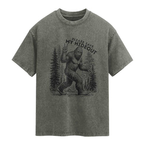 Please Save My Hideout Washed Cotton T-Shirt Bigfoot Forest Protector