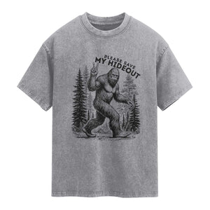 Please Save My Hideout Washed Cotton T-Shirt Bigfoot Forest Protector