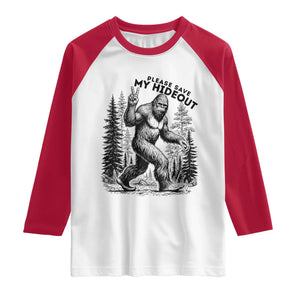 Please Save My Hideout Raglan Shirt Bigfoot Forest Protector TS12 White Red Print Your Wear