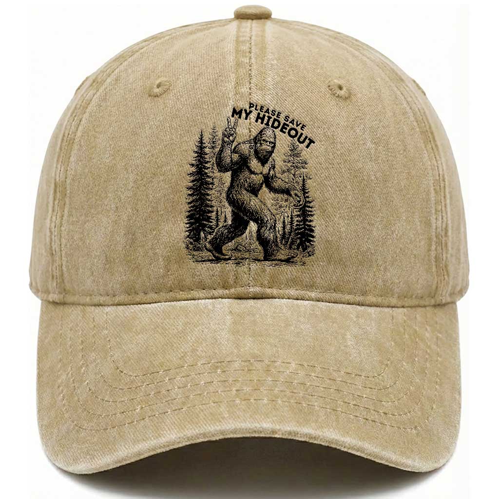 Please Save My Hideout Washed Cotton Baseball Cap Bigfoot Forest Protector TS12 Print Your Wear