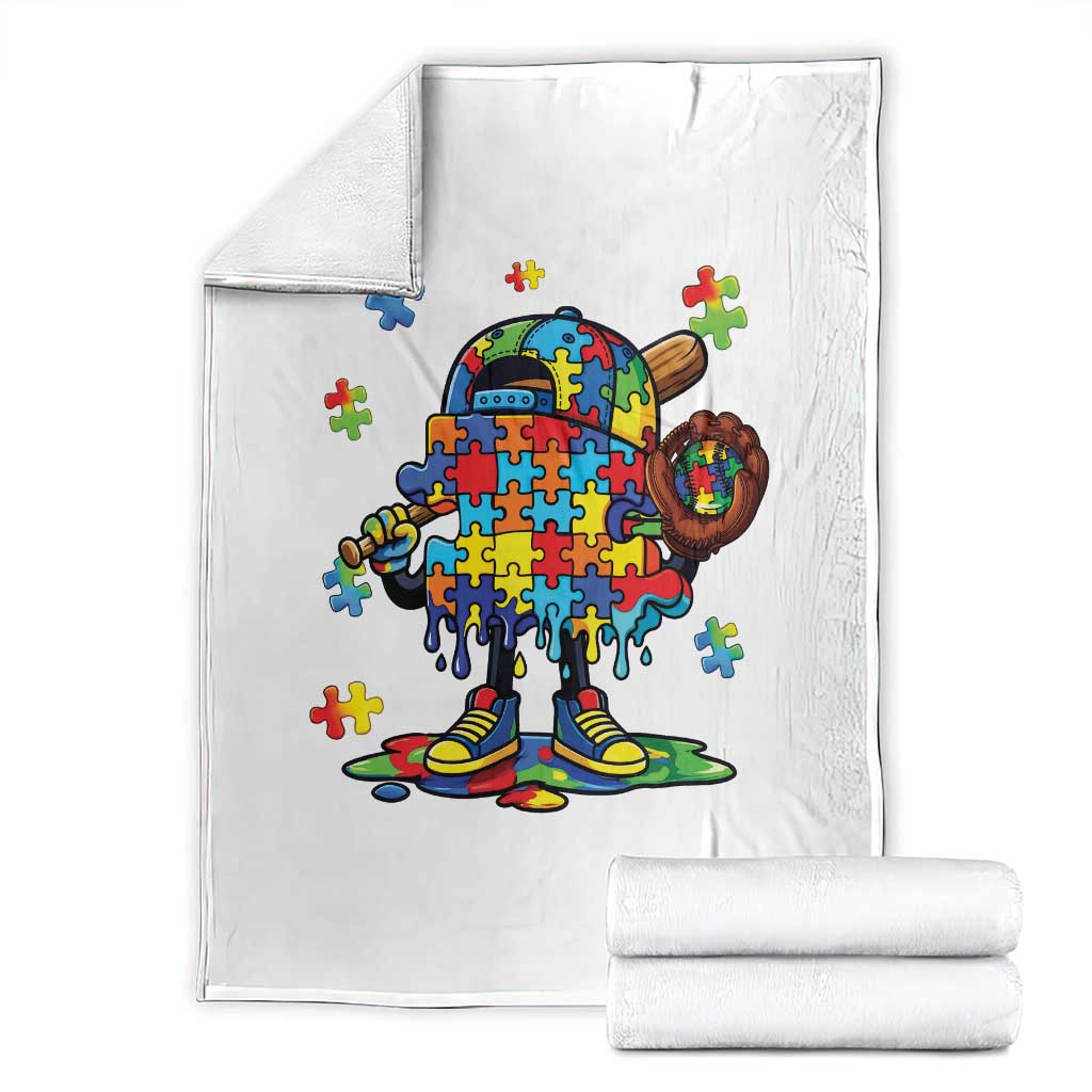 Autism Acceptance Baseball Throw Blanket Colorful Drip Graphic Neurodiversity Support TS12 White Print Your Wear