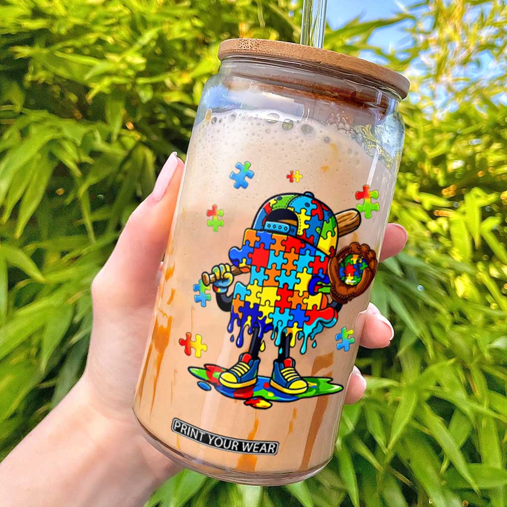 Autism Acceptance Baseball Glass Can Colorful Drip Graphic Neurodiversity Support TS12 White Print Your Wear