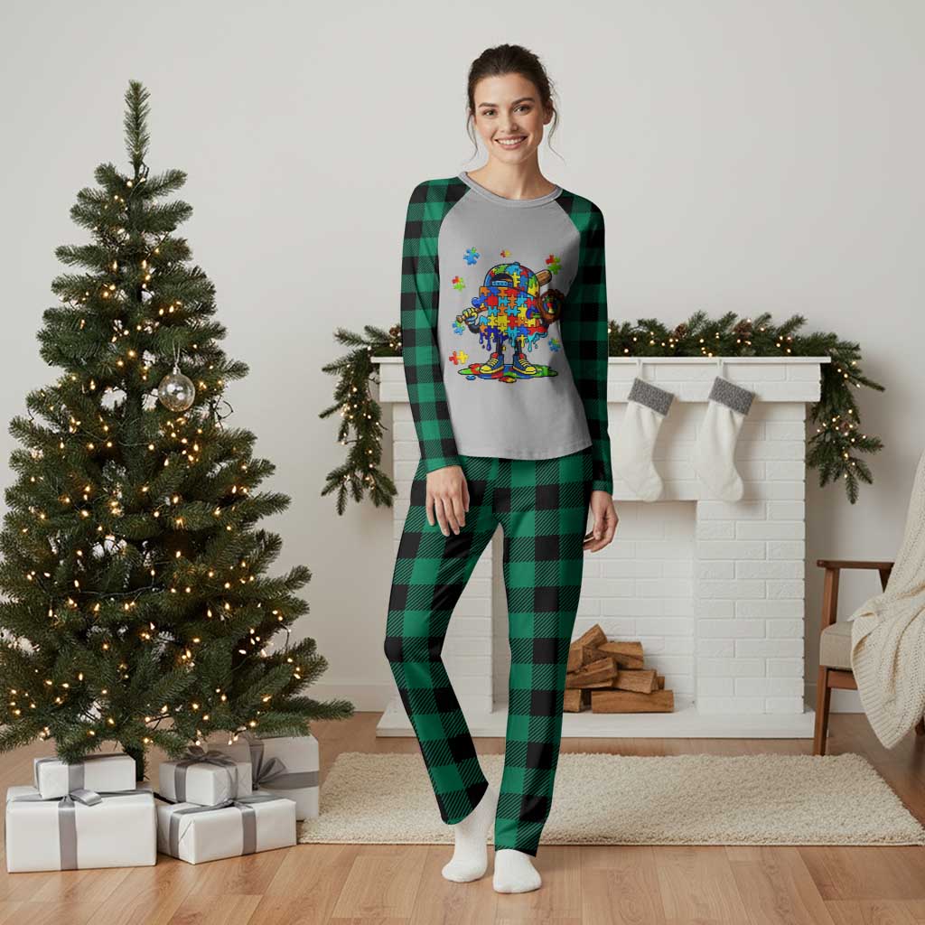 Autism Acceptance Baseball Plaid Pajama Set Colorful Drip Graphic Neurodiversity Support TS12 Green Plaid Print Your Wear