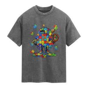 Autism Acceptance Baseball Washed Cotton T-Shirt Colorful Drip Graphic Neurodiversity Support
