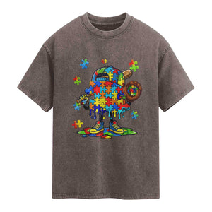 Autism Acceptance Baseball Washed Cotton T-Shirt Colorful Drip Graphic Neurodiversity Support