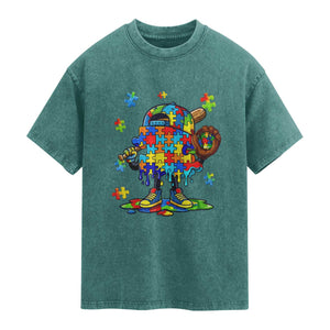 Autism Acceptance Baseball Washed Cotton T-Shirt Colorful Drip Graphic Neurodiversity Support