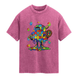 Autism Acceptance Baseball Washed Cotton T-Shirt Colorful Drip Graphic Neurodiversity Support