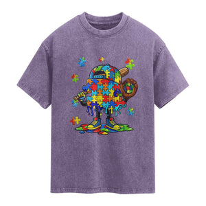 Autism Acceptance Baseball Washed Cotton T-Shirt Colorful Drip Graphic Neurodiversity Support