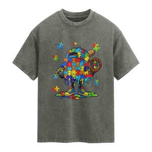 Autism Acceptance Baseball Washed Cotton T-Shirt Colorful Drip Graphic Neurodiversity Support