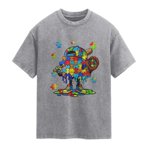 Autism Acceptance Baseball Washed Cotton T-Shirt Colorful Drip Graphic Neurodiversity Support