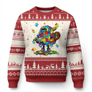 Autism Acceptance Baseball Ugly Christmas Sweater Colorful Drip Graphic Neurodiversity Support TS12 Beige Red Print Your Wear