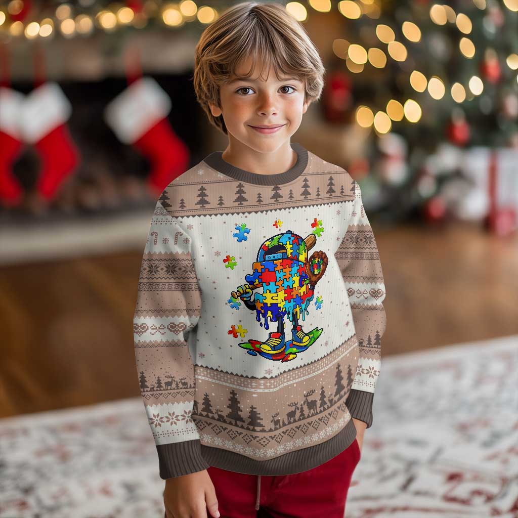 Autism Acceptance Baseball Ugly Christmas Sweater Colorful Drip Graphic Neurodiversity Support TS12 Mocha Mousse Print Your Wear