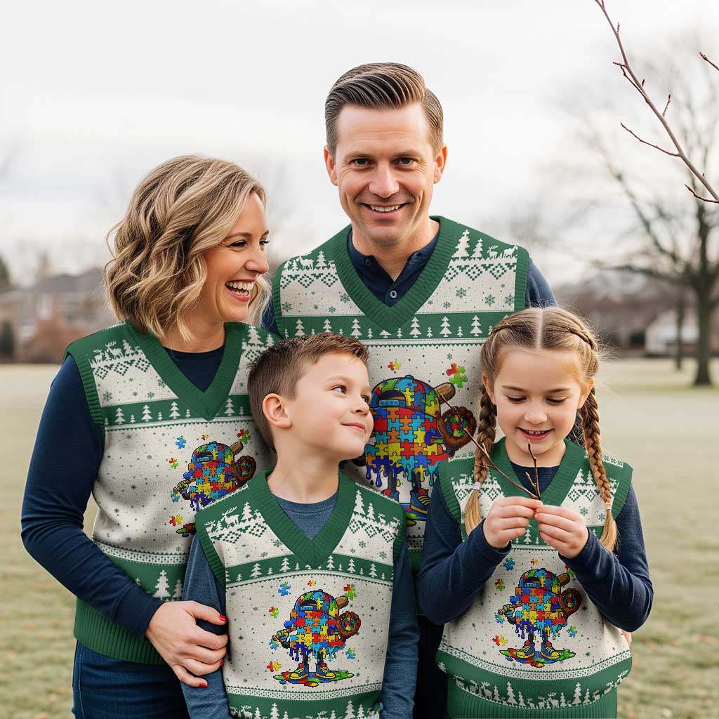 Autism Acceptance Baseball V-Neck Knit Sweater Vest Colorful Drip Graphic Neurodiversity Support TS12 Beige Green Print Your Wear