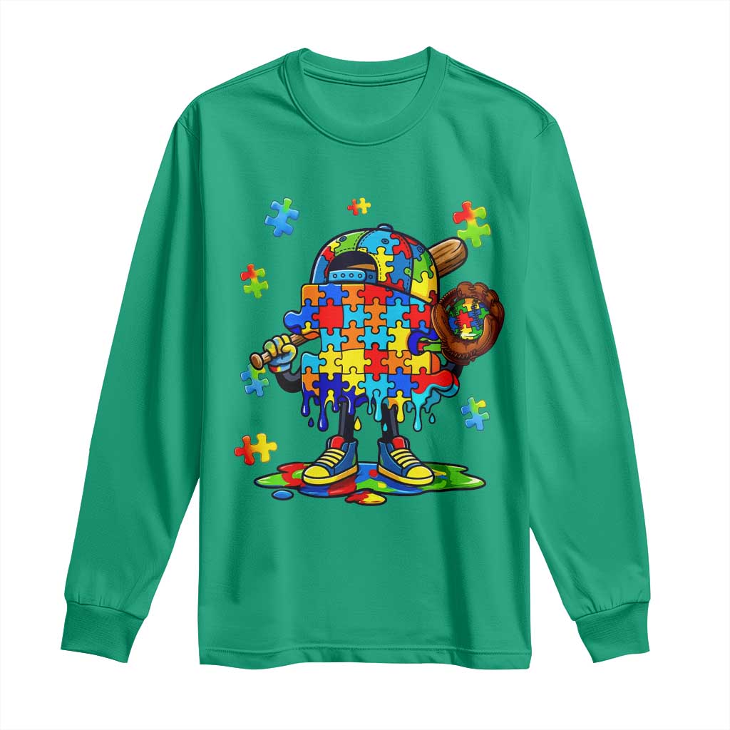 Autism Acceptance Baseball Long Sleeve Shirt Colorful Drip Graphic Neurodiversity Support TS12 Irish Green Print Your Wear