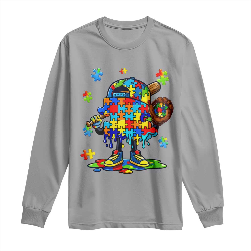 Autism Acceptance Baseball Long Sleeve Shirt Colorful Drip Graphic Neurodiversity Support TS12 Sport Gray Print Your Wear