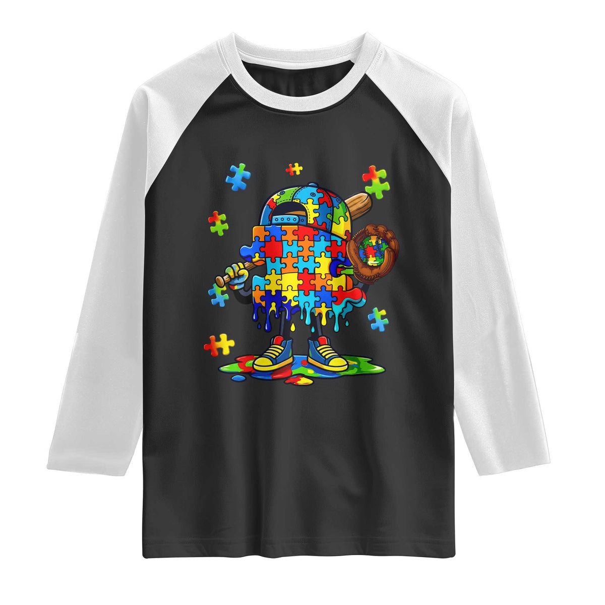 Autism Acceptance Baseball Raglan Shirt Colorful Drip Graphic Neurodiversity Support TS12 Black White Print Your Wear