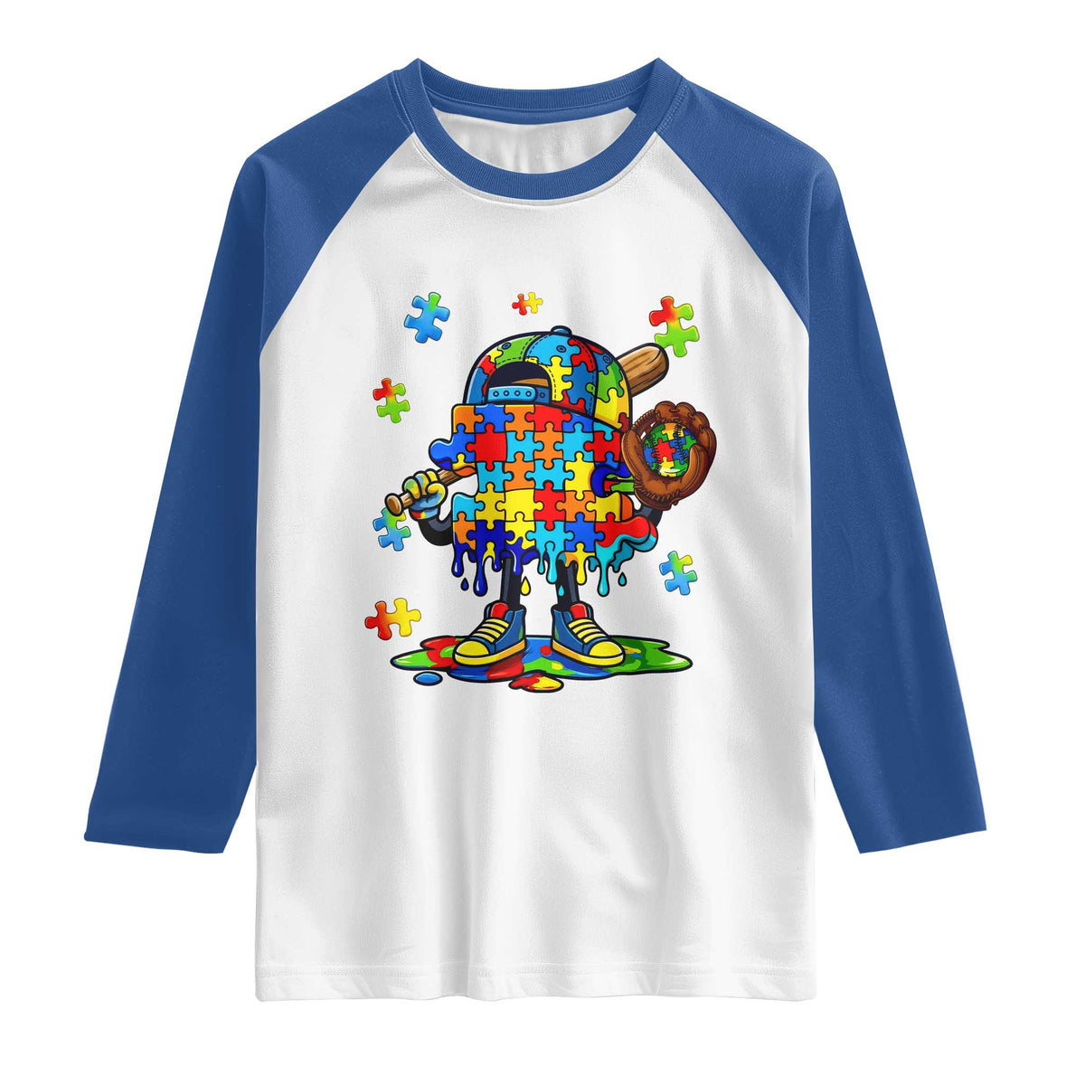 Autism Acceptance Baseball Raglan Shirt Colorful Drip Graphic Neurodiversity Support TS12 White Royal Print Your Wear