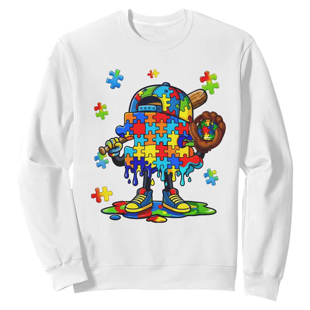Autism Acceptance Baseball Sweatshirt Colorful Drip Graphic Neurodiversity Support TS12 White Print Your Wear