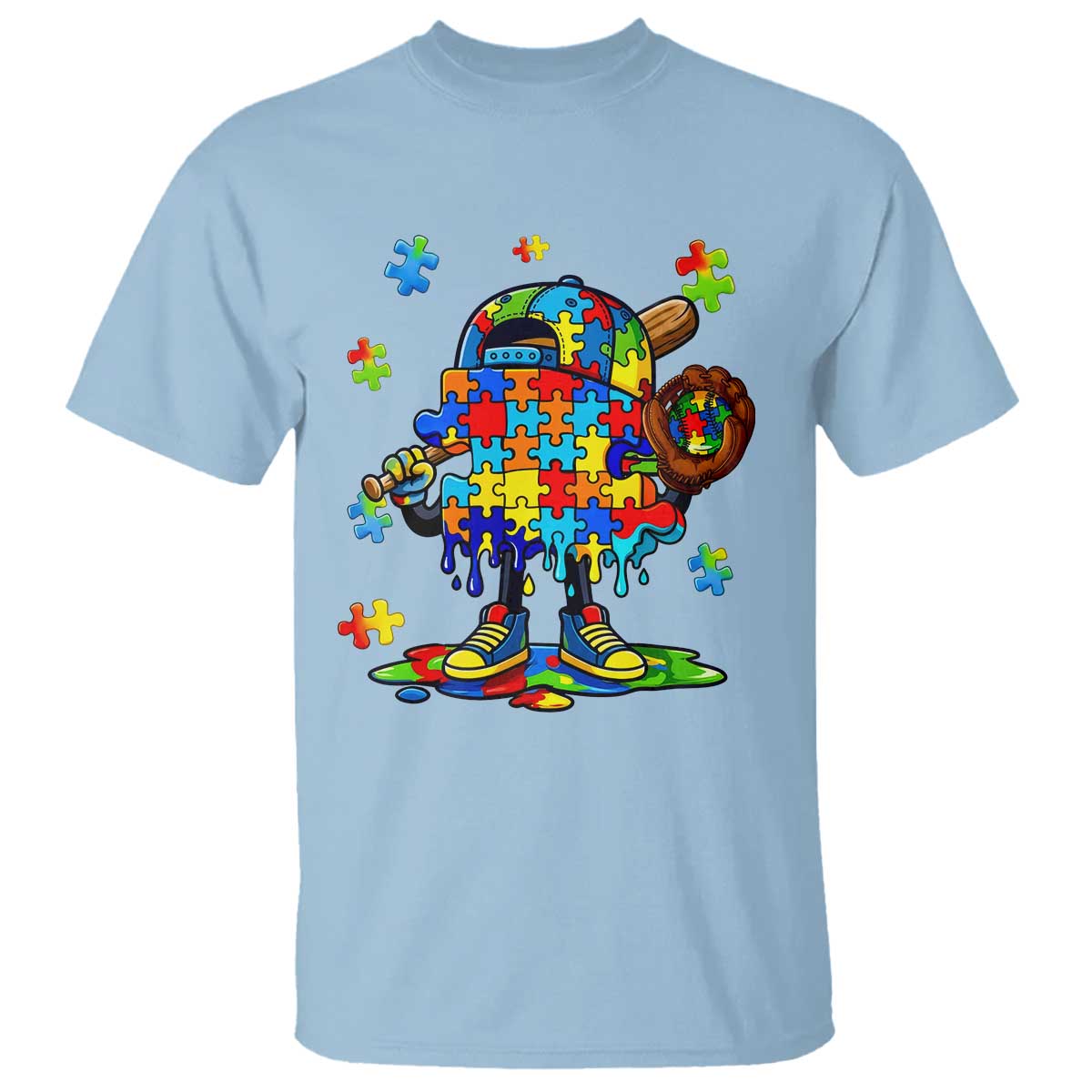 Autism Acceptance Baseball T Shirt Colorful Drip Graphic Neurodiversity Support TS12 Light Blue Print Your Wear